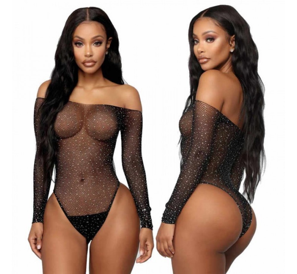 БОДИ-СЕТКА СО СТРАЗАМИ, ЧЁРНОЕ, РАЗМЕР OS