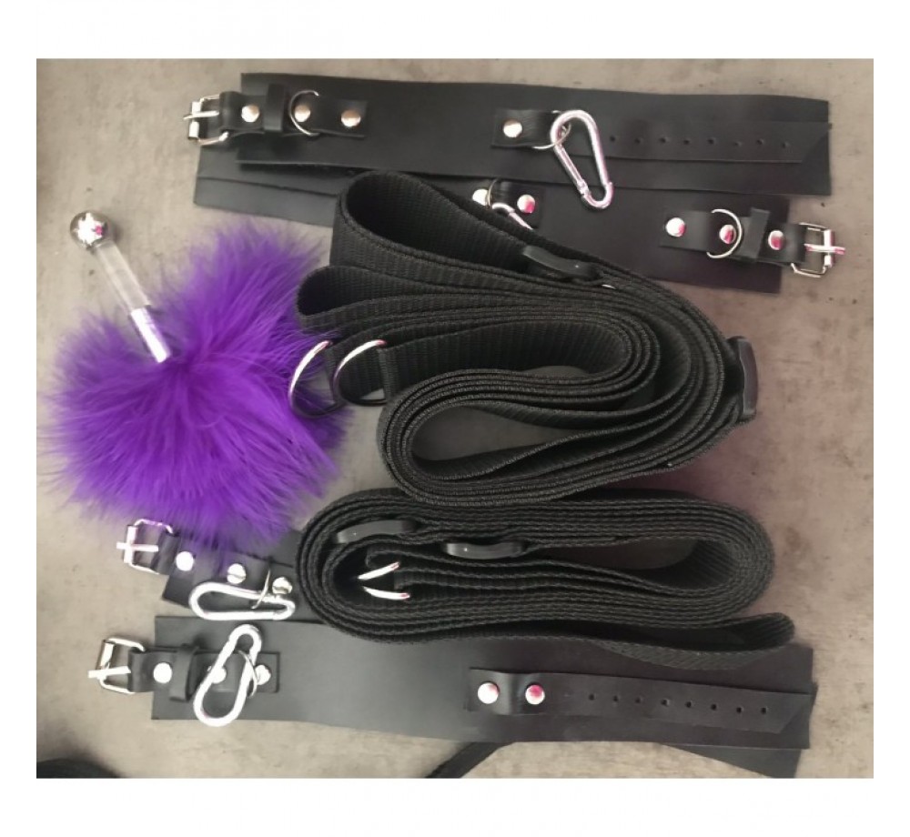 ФИКСАТОРЫ ДЛЯ КРОВАТИ С БРАСЛЕТАМИ ПАРА(РЕМЕННАЯ ЛЕНТА+НАТУРАЛЬНАЯ КОЖА)