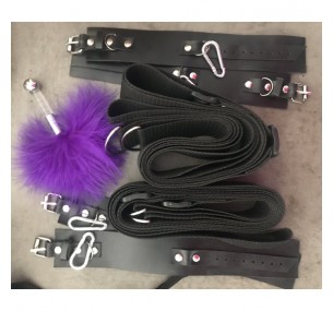 ФИКСАТОРЫ ДЛЯ КРОВАТИ С БРАСЛЕТАМИ ПАРА(РЕМЕННАЯ ЛЕНТА+НАТУРАЛЬНАЯ КОЖА)