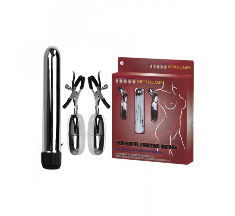 Мини вибратор и зажимы на соски с вибрацией, мультискоростной, ABS, пластик
