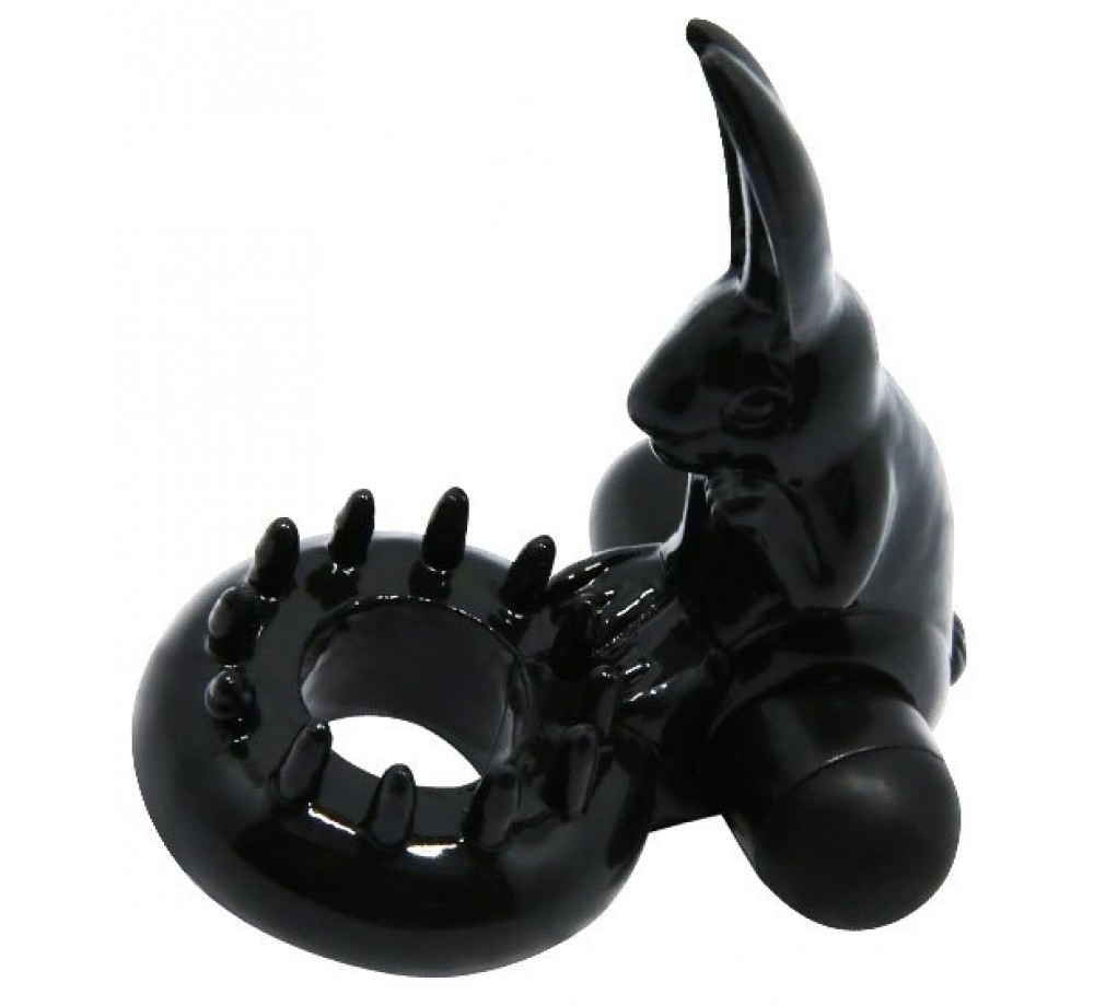 Виброкольцо Зайчик с вибрацией, черное, D 3.8 см, TPR