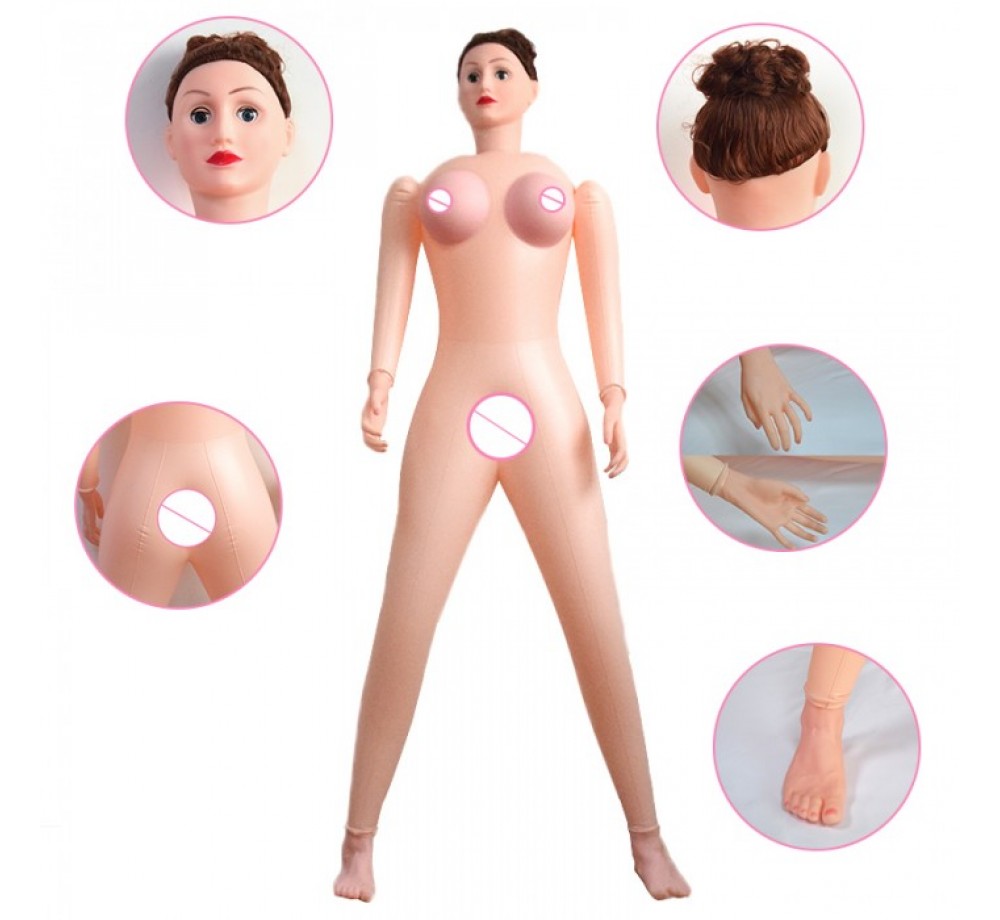 Кукла надувная с реалистичной головой, брюнетка, с двумя отверстиями, 160 см