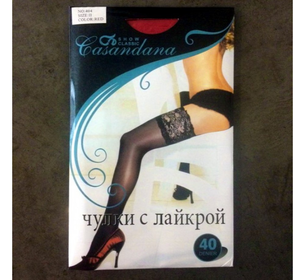 ЧУЛКИ С ЛАЙКРОЙ, ЦВЕТ КРАСНЫЙ, СИЛИКОНОВЫЕ ПОЛОСЫ, 40 DEN, АРТ 1414Б