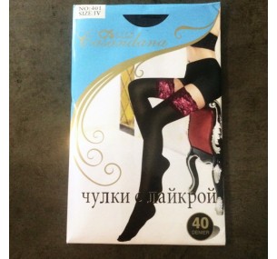 ЧУЛКИ С ЛАЙКРОЙ, ЦВЕТ ЧЕРНЫЙ С РОЗОВЫМ КРУЖЕВОМ, СИЛИКОНОВЫЕ ПОЛОСЫ, 40 DEN, АРТ 1414 S