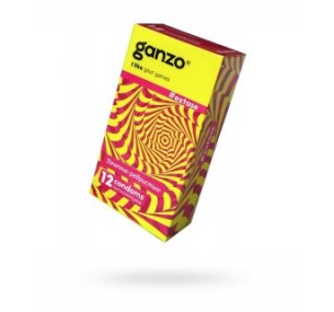 ПРЕЗЕРВАТИВЫ GANZO EXTASE, С ТОЧЕЧНО-РЕБРИСТОЙ ПОВЕРХНОСТЬЮ, АНАТОМИЧЕСКОЙ ФОРМЫ, ЛАТЕКС, 18 СМ, 12 ШТ