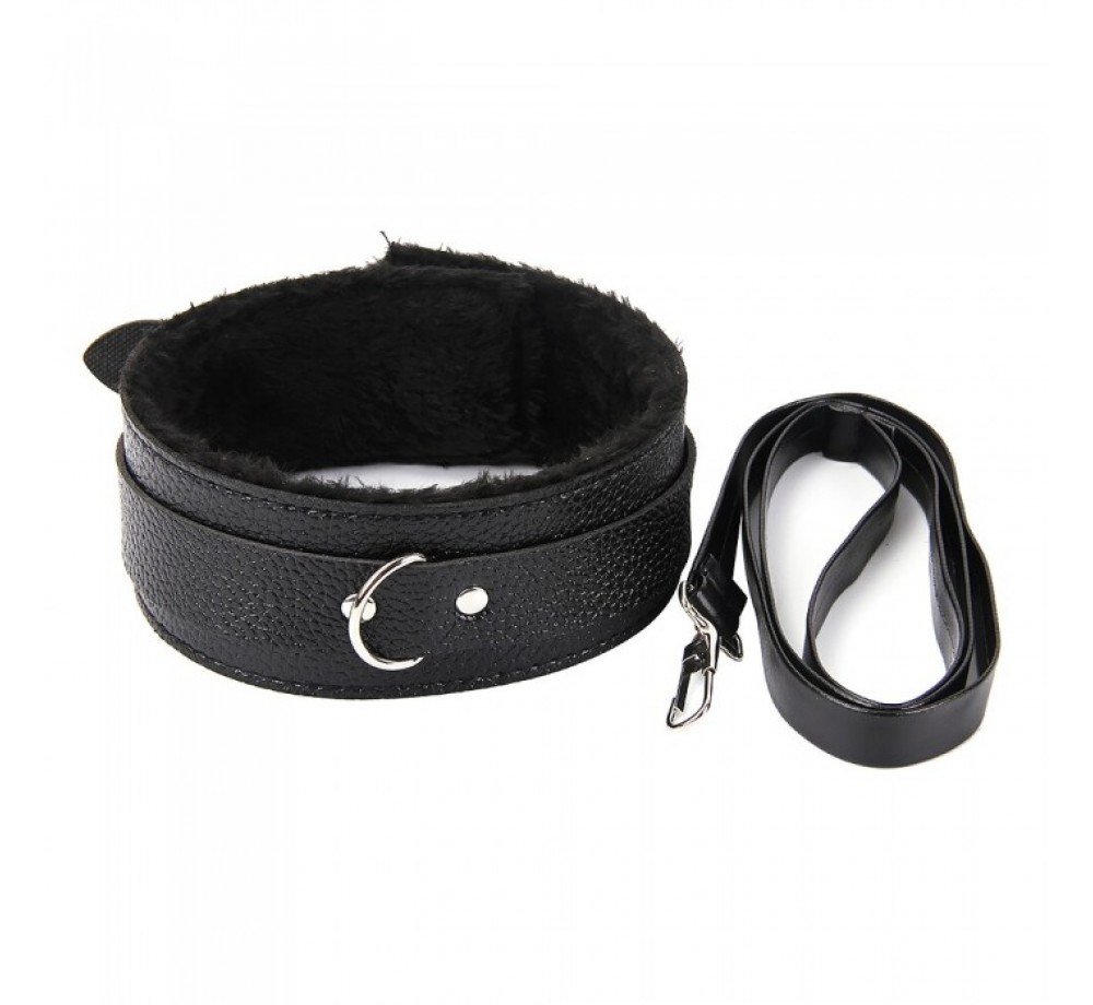 Ошейник с поводком, цвет черный