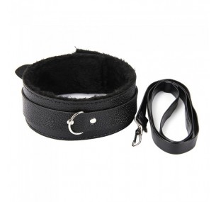 Ошейник с поводком, цвет черный 