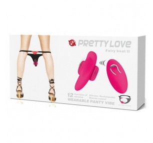 PRETTYLOVE FAIRY BOAT II ВИБРОВКЛАДКА В ТРУСИКИ С ПУЛЬТОМ ДУ, ПЕРЕЗАРЯЖАЕМАЯ, 12 РЕЖИМОВ ВИБРАЦИИ