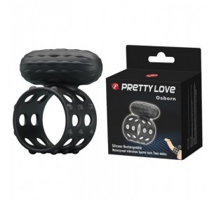 ЭРЕКЦИОННОЕ КОЛЬЦО-НАСАДКА С ВИБРАЦИЕЙ PRETTY LOVE В ЧЕРНОМ ЦВЕТЕ.