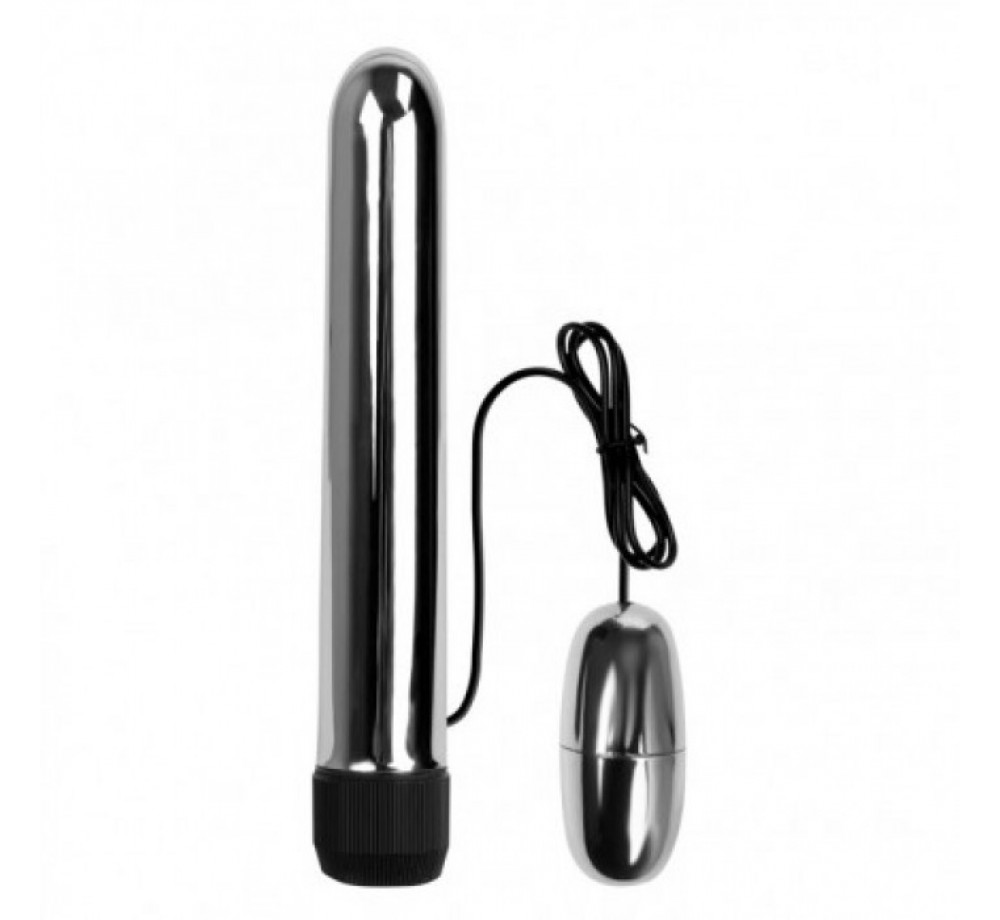 КЛАССИЧЕСКИЙ СЕРЕБРИСТЫЙ ВИБРАТОР С ВИБРОПУЛЕЙ